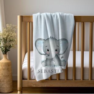 Cute Elephant Watercolor Boy Baby Blanket