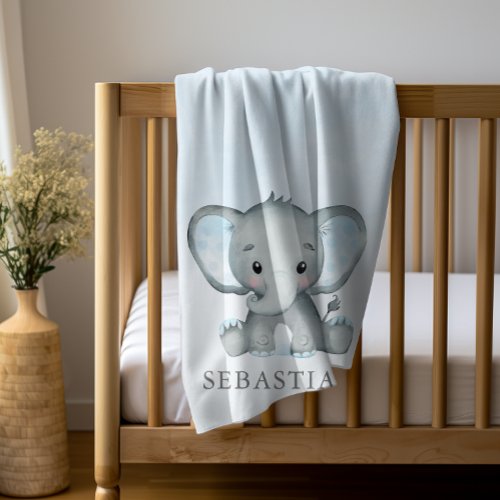 Cute Elephant Watercolor Boy Baby Blanket