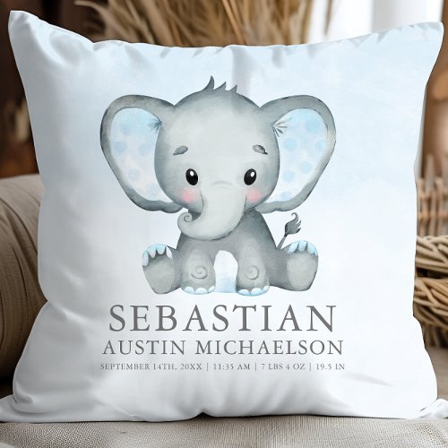 Cute Elephant Watercolor Boy Baby Throw Pillow