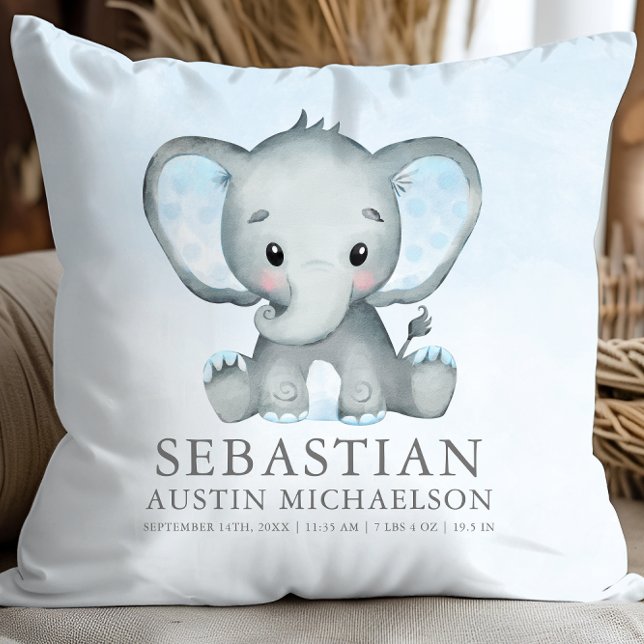 Cute Elephant Watercolor Boy Baby Throw Pillow (Cute Elephant Watercolor Boy Baby Throw Pillow)