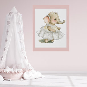 Cute Elephant Watercolor Faux Canvas Print