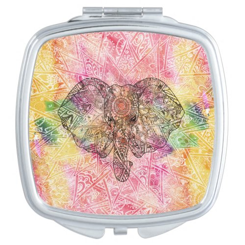 Cute Elephant Watercolor hand drawn Henna floral Makeup Mirror