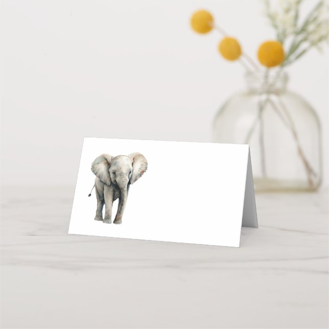Cute Elephant Watercolor Place Card (Front)
