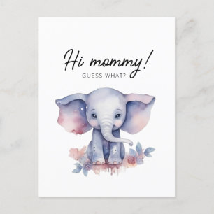 Cute elephant watercolor pregnancy announcement postcard