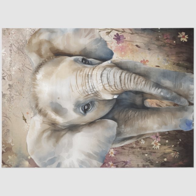 Cute Elephant Watercolor Tissue Paper (Front)