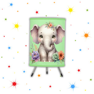 Cute Elephant Watercolor With Monogram Name Tripod Lamp