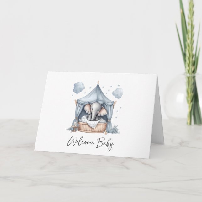 Cute Elephant Welcome Baby Greeting Card (Front)