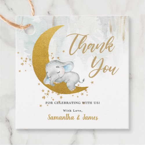 Cute Elephant Were Over the Moon Boy Baby Shower  Favor Tags