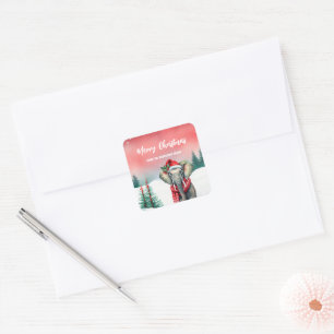Cute elephant wild Santa Christmas party kids Square Sticker