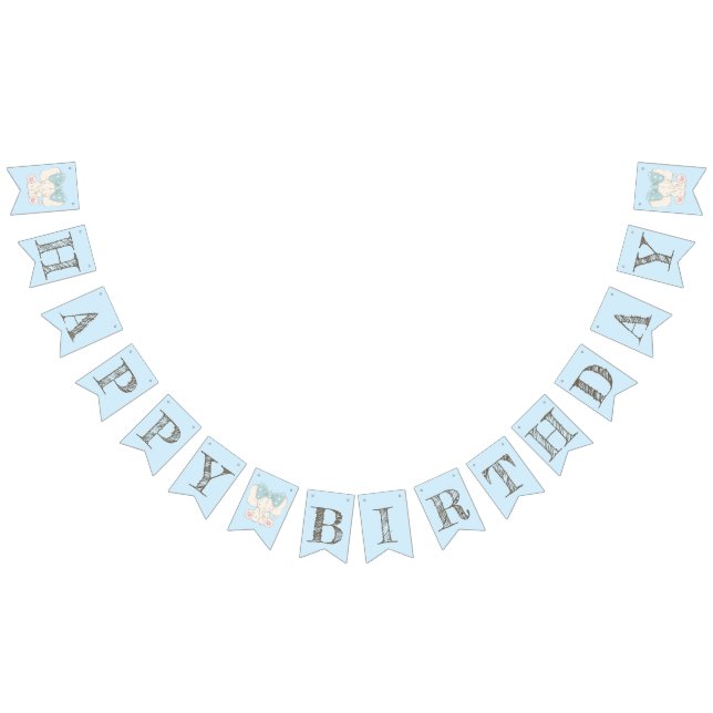 Cute Elephant with a Bow. Happy Birthday Bunting Flags (All)