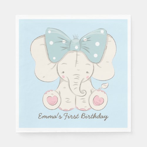 Cute Elephant with a Bow Paper Napkins