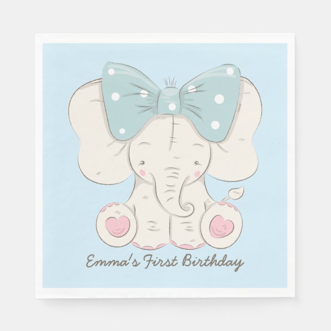 Cute Elephant with a Bow. Paper Napkins (Front)
