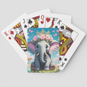 Cute Elephant with a flower crown Poker Cards