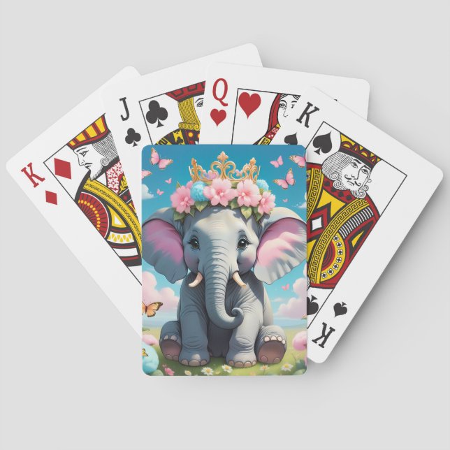 Cute Elephant with a flower crown Poker Cards (Back)