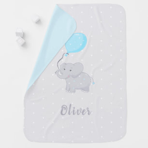 Cute Elephant with Balloon   Baby Boy Blanket