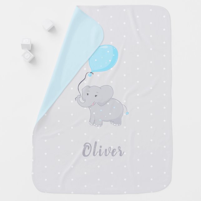 Cute Elephant with Balloon | Baby Boy Blanket (In Situ)