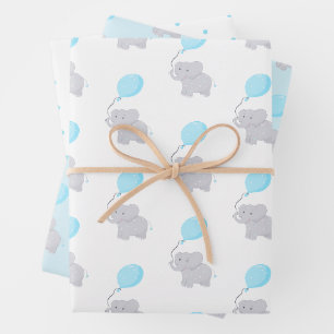 Cute Elephant with Balloon Baby Boy Wrapping Paper Sheets