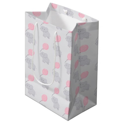 Cute Elephant with Balloon  Baby Girl Medium Gift Bag