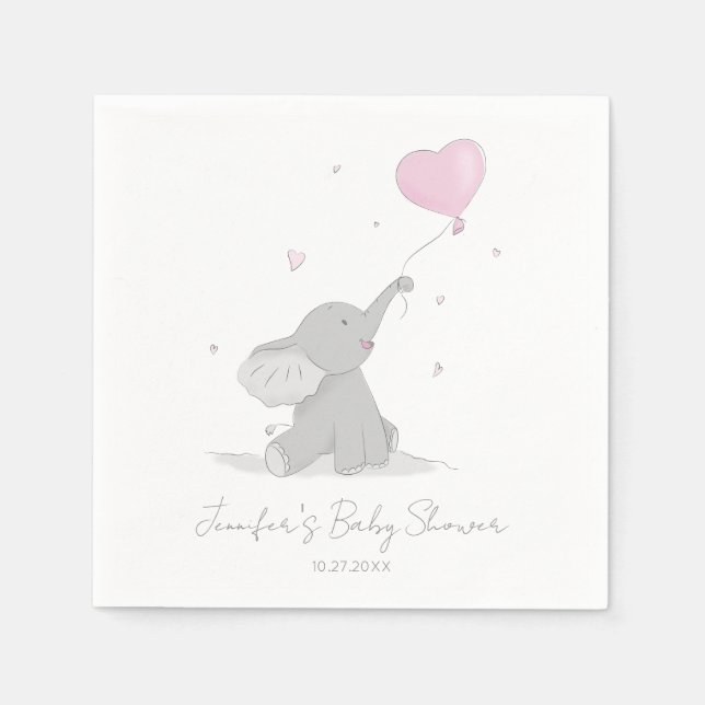 Cute Elephant with Balloon Baby Shower Napkins (Front)