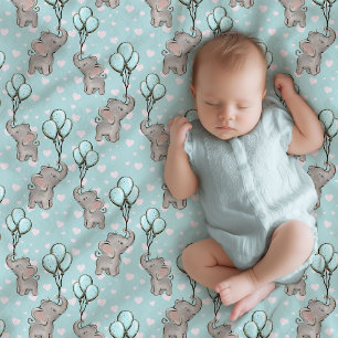 Cute elephant with balloons blue boy baby shower blanket