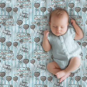 Cute elephant with balloons blue boy baby shower blanket