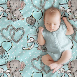 Cute elephant with balloons boy baby shower blanket