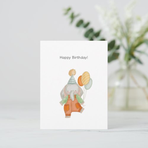 Cute Elephant With Balloons Happy Birthday Card