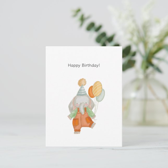 Cute Elephant With Balloons Happy Birthday Card (Standing Front)