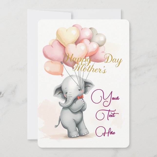 Cute Elephant with Balloons & Personalized Text Holiday Card (Front)