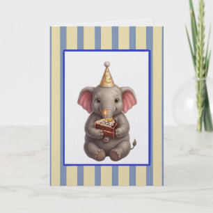 Cute elephant with banana chocolate cake birthday card