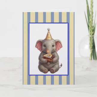 Cute Elephant with Banana Chocolate Cake Birthday  Card