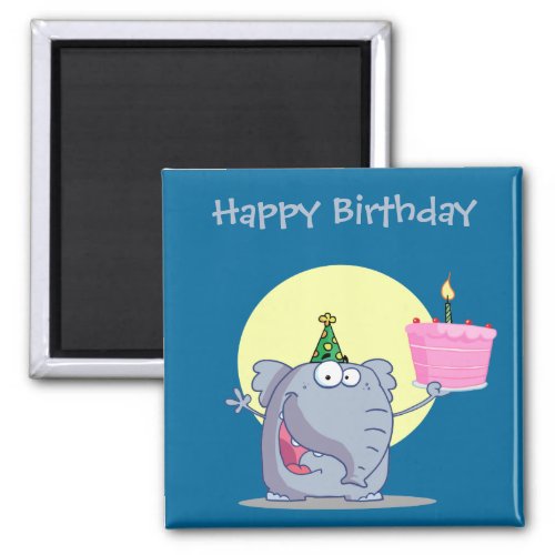 Cute Elephant with Birthday Cake Magnet