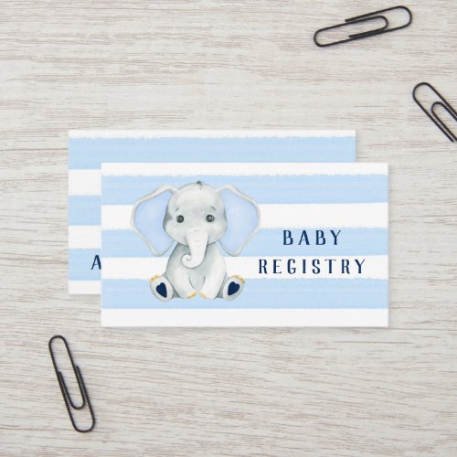 Cute Elephant With Blue Stripes Baby Registry Business Card