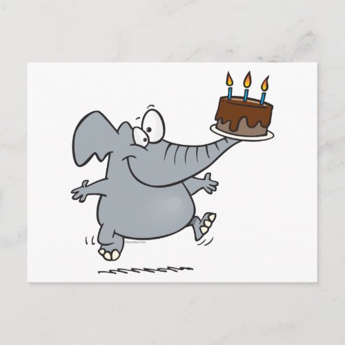 cute elephant with chocolate birthday cake postcard