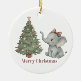 Cute Elephant with Christmas Tree Ornament