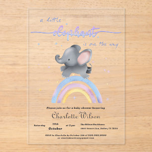 Cute Elephant with Colorful Rainbow Baby Shower Acrylic Invitations