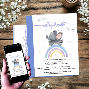 Cute Elephant with Colorful Rainbow Baby Shower Invitation