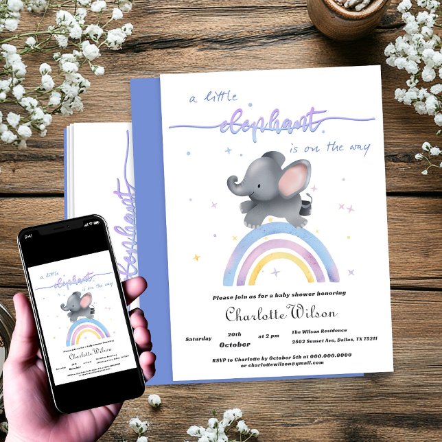 Cute Elephant with Colorful Rainbow Baby Shower Invitation (Creator Uploaded)