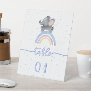 Cute Elephant with Colorful Rainbow Baby Shower Pedestal Sign