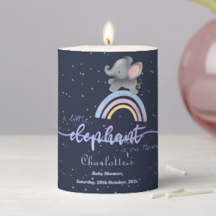 Cute Elephant With Colorful Rainbow Baby Shower Pillar Candle