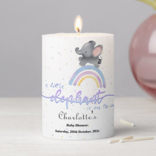 Cute Elephant With Colorful Rainbow Baby Shower Pillar Candle