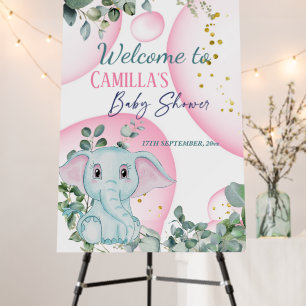 Cute Elephant with Eucalyptus and Pink BubblesFoam Foam Board