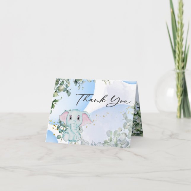 Cute Elephant with Eucalyptus Bubble Baby Shower Thank You Card (Front)