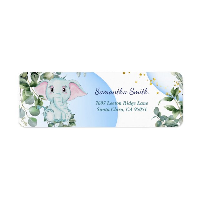 Cute Elephant with Eucalyptus with Blue Bubble Label (Front)