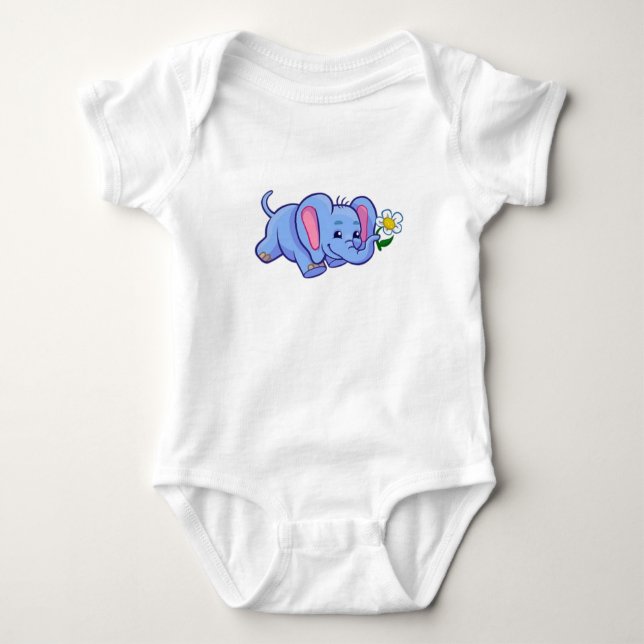 Cute Elephant with Flower, Baby Bodysuit (Front)