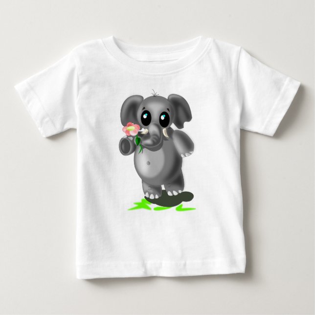 Cute Elephant with Flower Baby T-Shirt (Front)