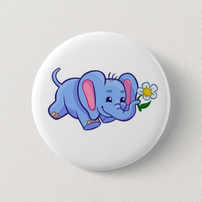 Cute Elephant with Flower Jungle Animal Kids Button (Front)