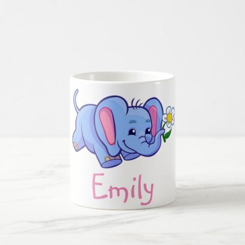 Cute Elephant with Flower Jungle Animal Kids Coffee Mug