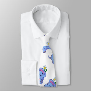 Cute Elephant with Flower Jungle Animal Kids Neck Tie