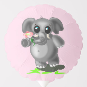 Cute Elephant with Flower Pink Balloon